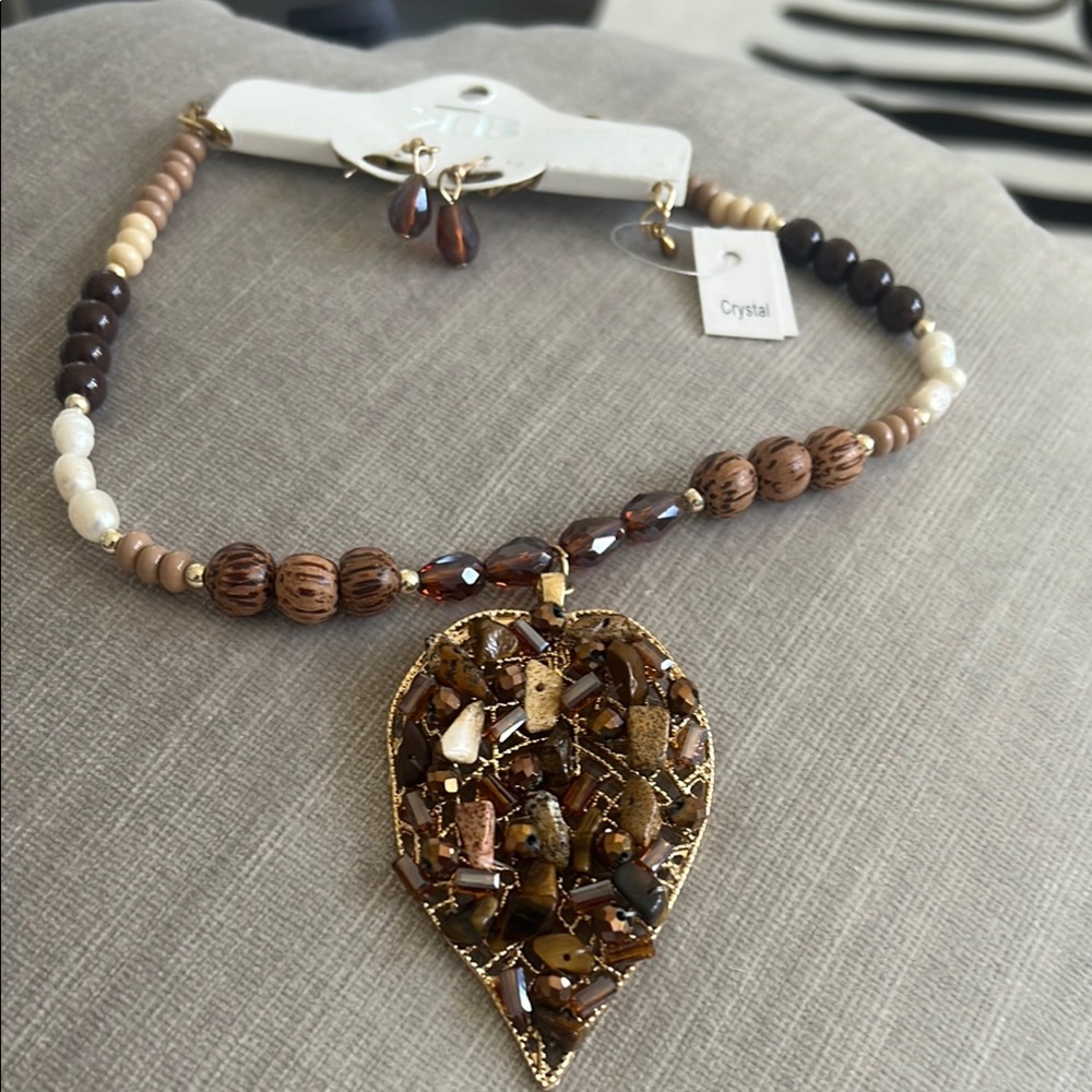 Elegant Brown Beaded Necklace and Earring Set